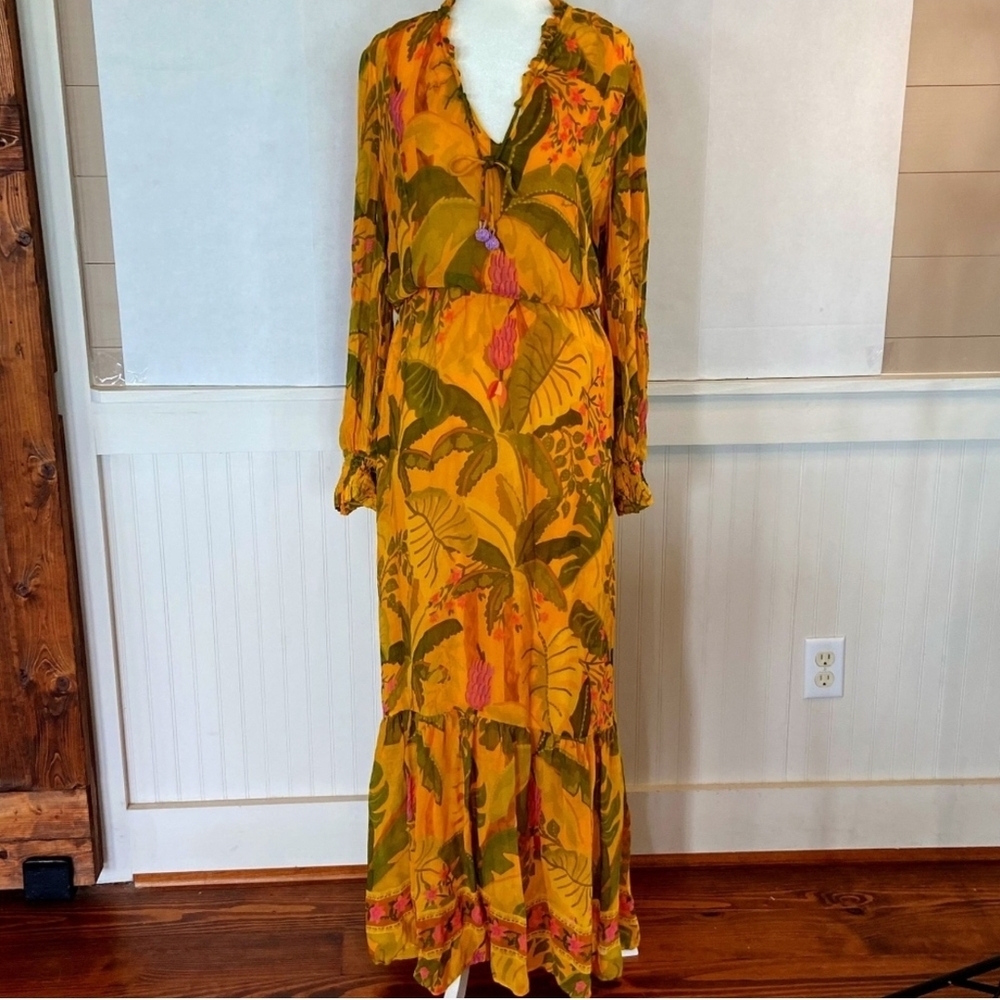FARM Rio Vibrant Yellow and Green Long Sleeve Dress